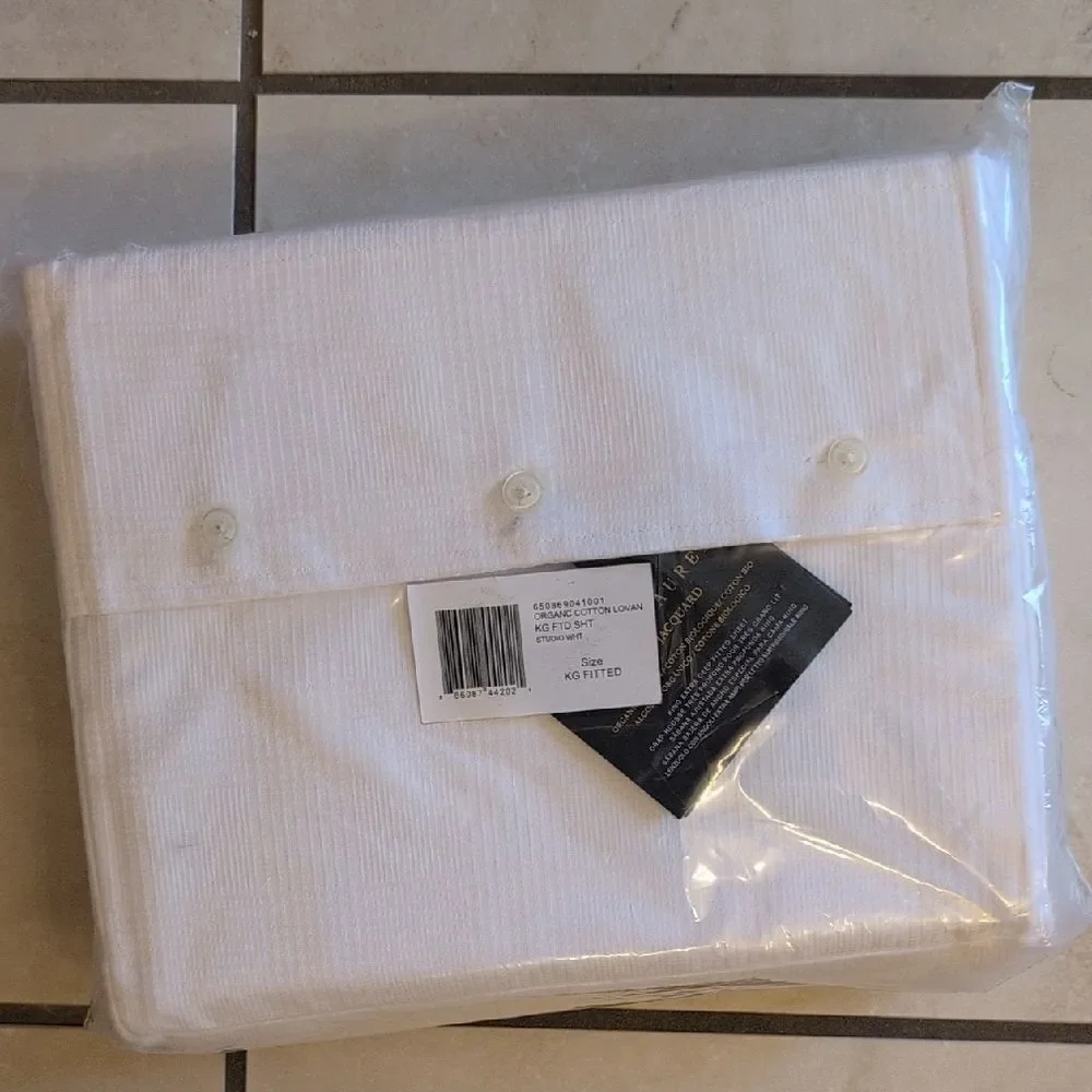 NWT Ralph Lauren King Fitted Sheet Lovan Studio White Organic Cotton